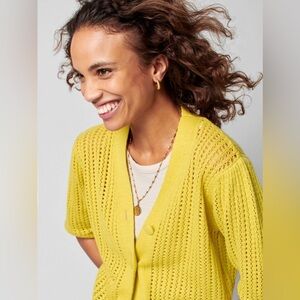 Host Pick 🎉 Faherty Size L Acklin Sweater Top Limeaid Open Crochet Knit Cardigan